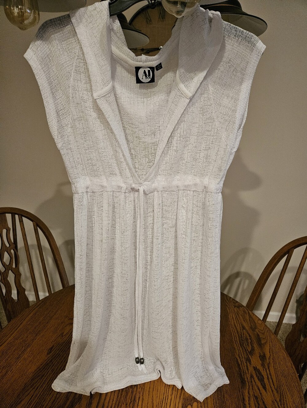 Lightweight White Hooded Swim Coverup with Drawstring Waist